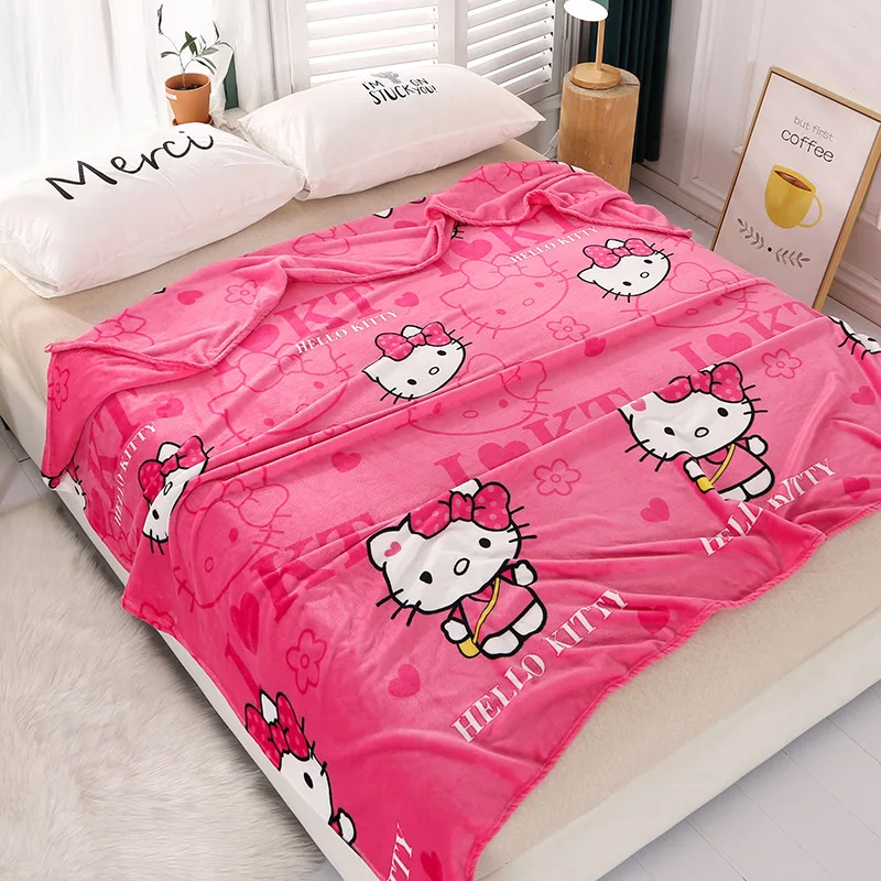 New Flannel Cute Hello Kitty Autumn Thin Plush Blanket Bedding Sheets with Velvet Summer Blanket Nap Blanket Sofa Cover Blanket