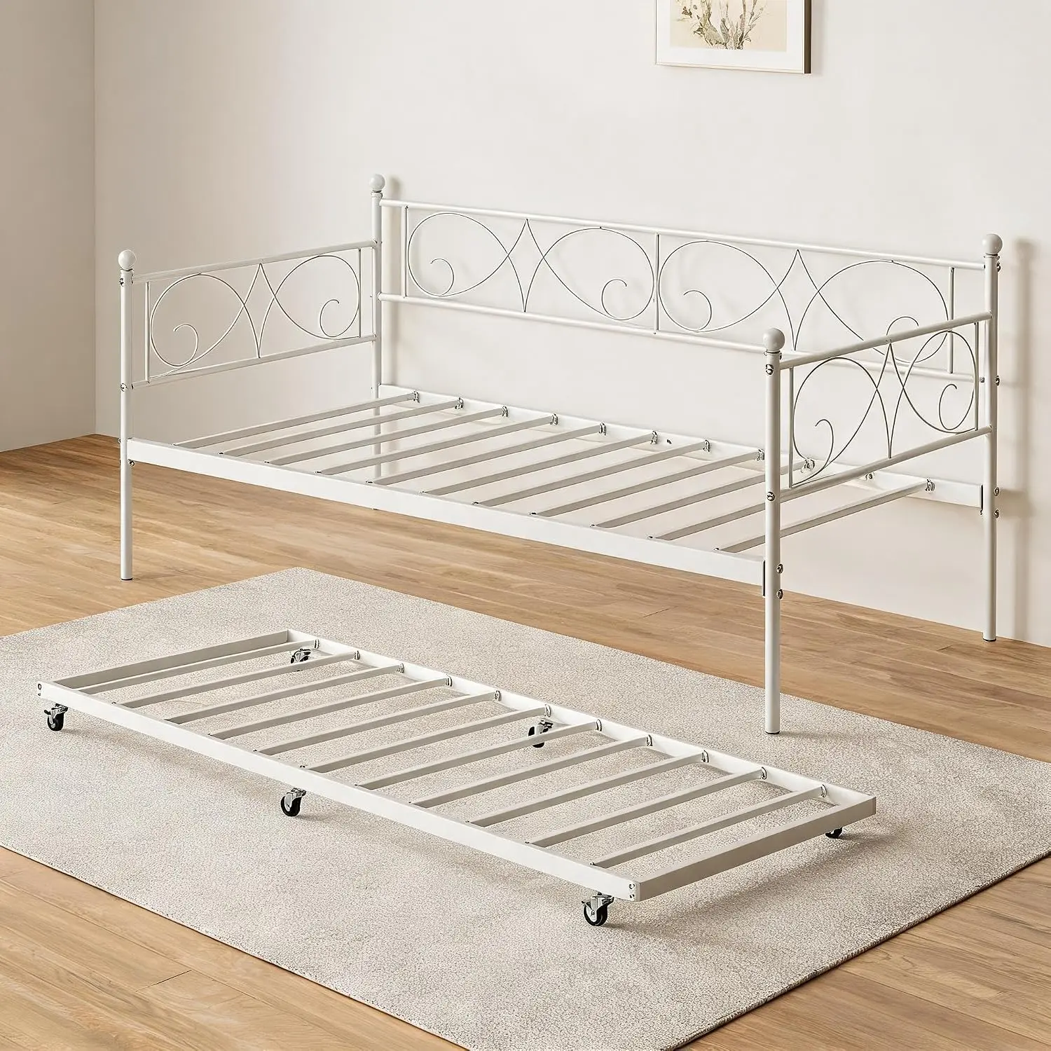 Heavy-Duty Twin Metal Daybed with Trundle – Sturdy Steel Slats, Headboard, Sofa Bed Frame with Space-Saving Platform – No Box Spring Needed for Bedroom, Kids, Teens & Adults
