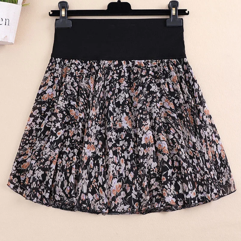 

Summer Women's A-line Chiffon Short Floral Large Elastic High Waist Faldas Fashion Clothes for Women Skirts