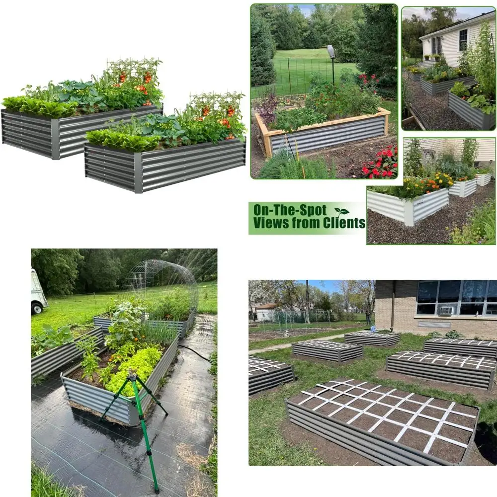

a anleolife 2 pcs 8x4x1.5 ft rectangular galvanized raised garden beds outdoor for planting vegetables flowers herb, quartz grey