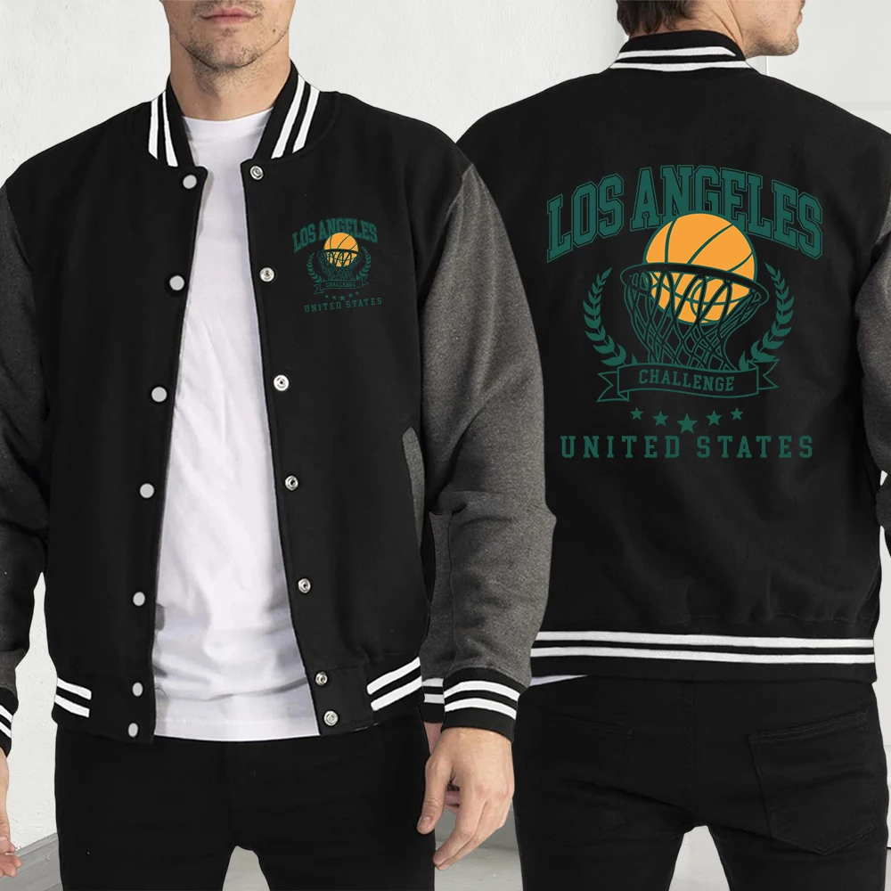 

Лос-Анджелес Калифорния с буквенным принтом Бейсбольный трикотаж Мужские индивидуальные куртки Модная повседневная одежда Свободная флисовая осенняя куртка