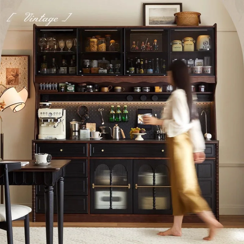 

Nordic medieval dining side retro simple storage French solid wood living room integrated wine cabinet tea kitchen coffee