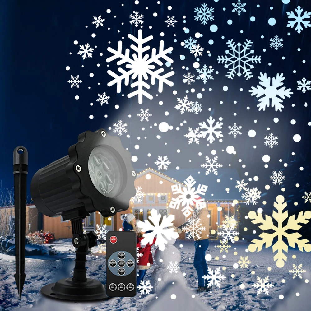 Snowflake Projector Lights Outdoor Waterproof Rotating LED Snowfall Projection Lamp for New Year Wedding Party Garden Xmas Decor