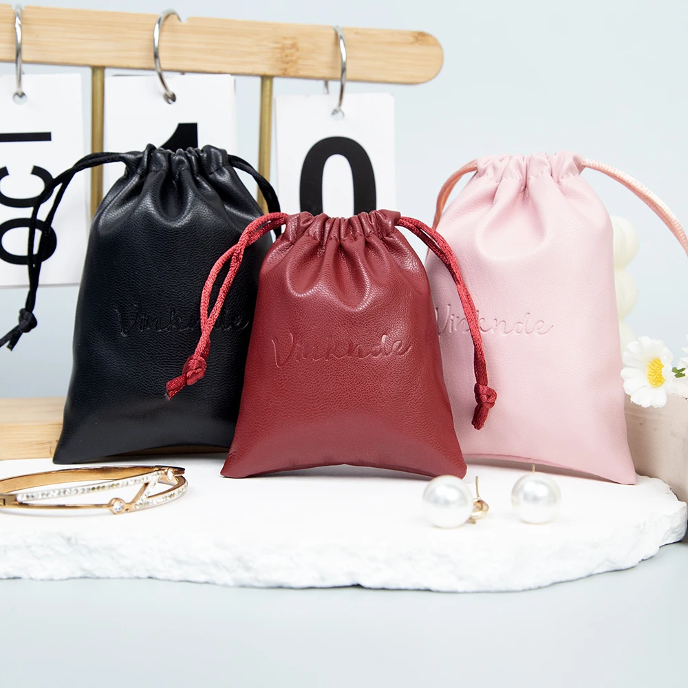 

Сумки для ювелирных изделий с логотипом для печати на заказ, пылезащитный подарок, чехол из искусственной кожи на шнурке, персонализированная косметика, губная помада, упаковка конфет