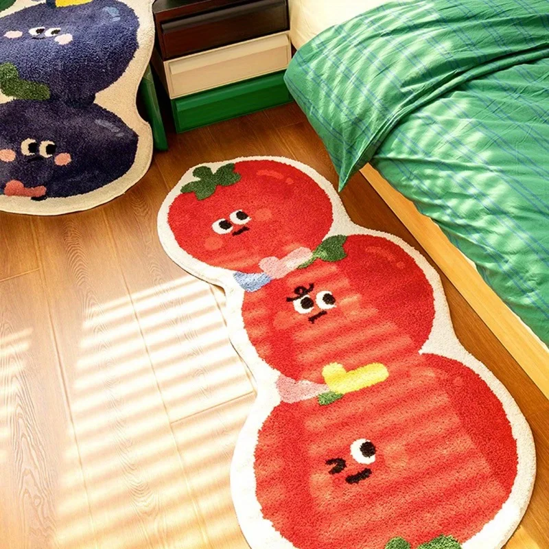 

VIKAMA Tomato And Blueberry Pattern Bedside Runner Rug For Bedroom, Living Room, Study, Closet Decor