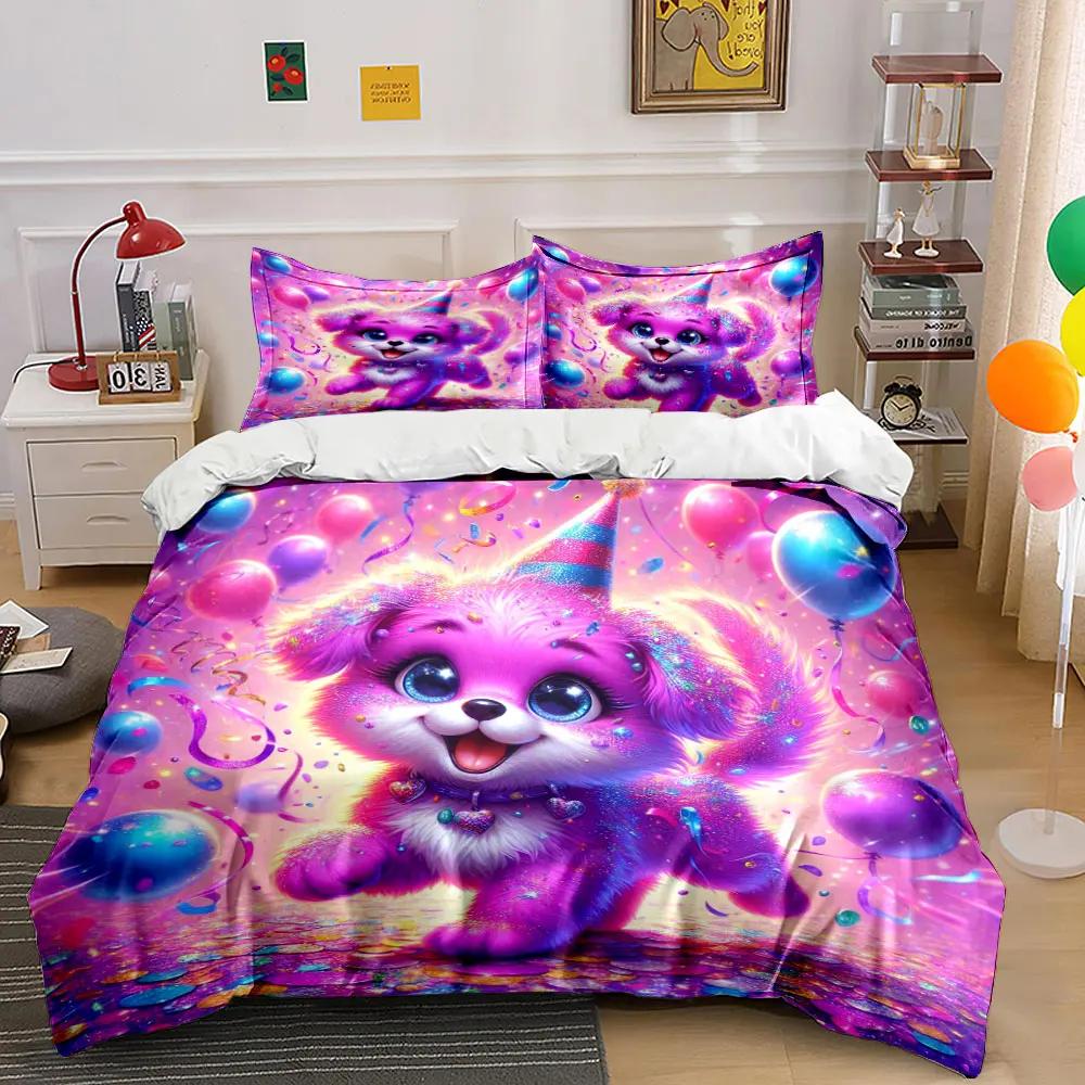Buntes Party-Animal-Feier-Set mit bedruckter Bettdecke, 1 Bettbezug + 2 Kissenbezüge, Bettwäsche-Dekor für Schlafzimmer in verschiedenen Größen