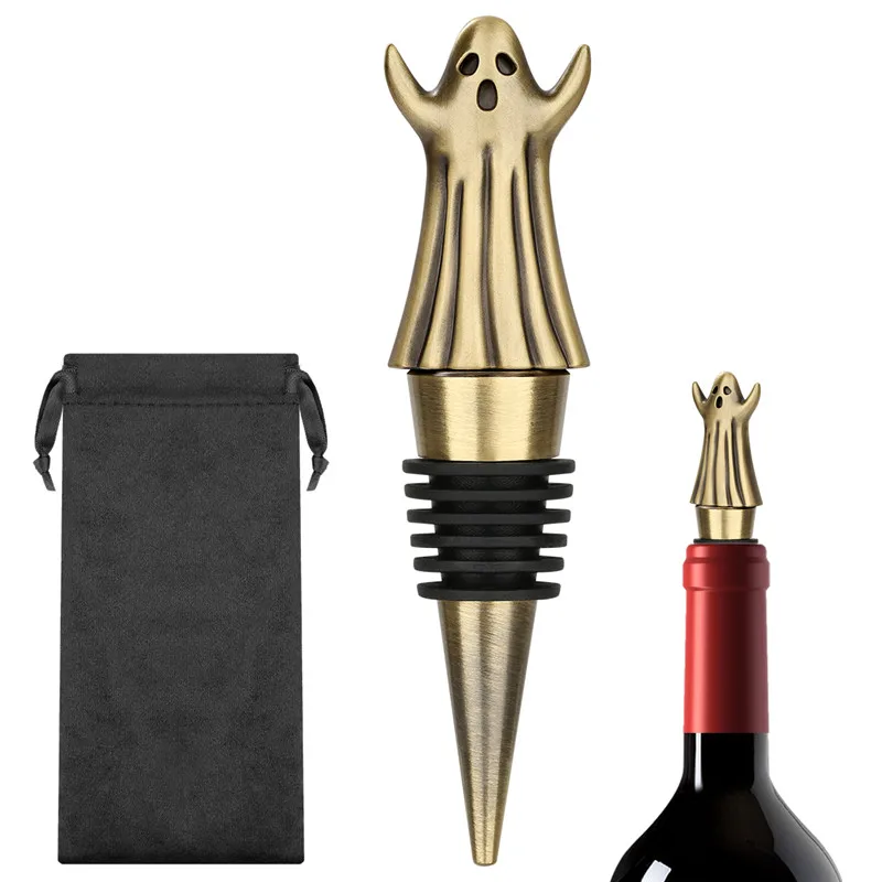 Vintage Ghost Shape Wine Stopper Champagne Bottle Stoppers for Kitchen Club Halloween Party Wedding Barware Accessory Gift Set