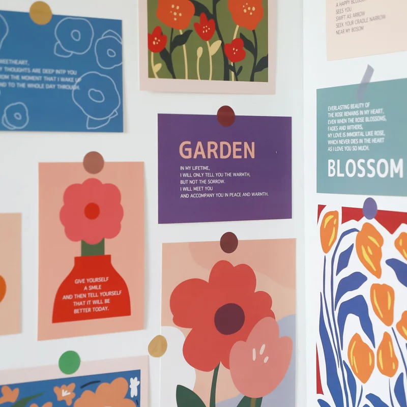 Ins Colorful Abstract Flower Decorative Card Artistic Atmosphere Postcard Diy Background Wall Photo Props With Sticker 6 Sheets