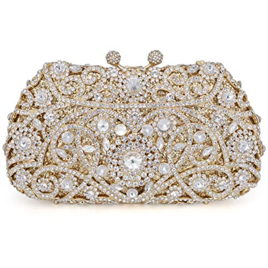 Formal rhinestone crystal clutch evening wedding bag for women: elegant silver-tone hardware, shimmering clear crystals, lightw