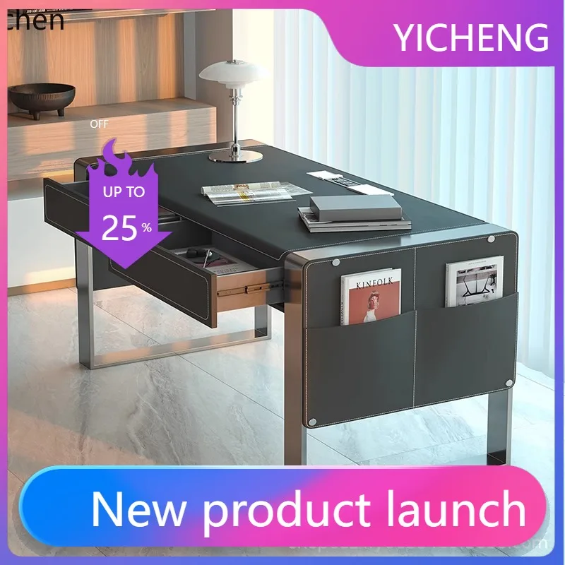 

LYY Saddle Leather Desk Home Workbench Bedroom Minimalist Office Computer Desk