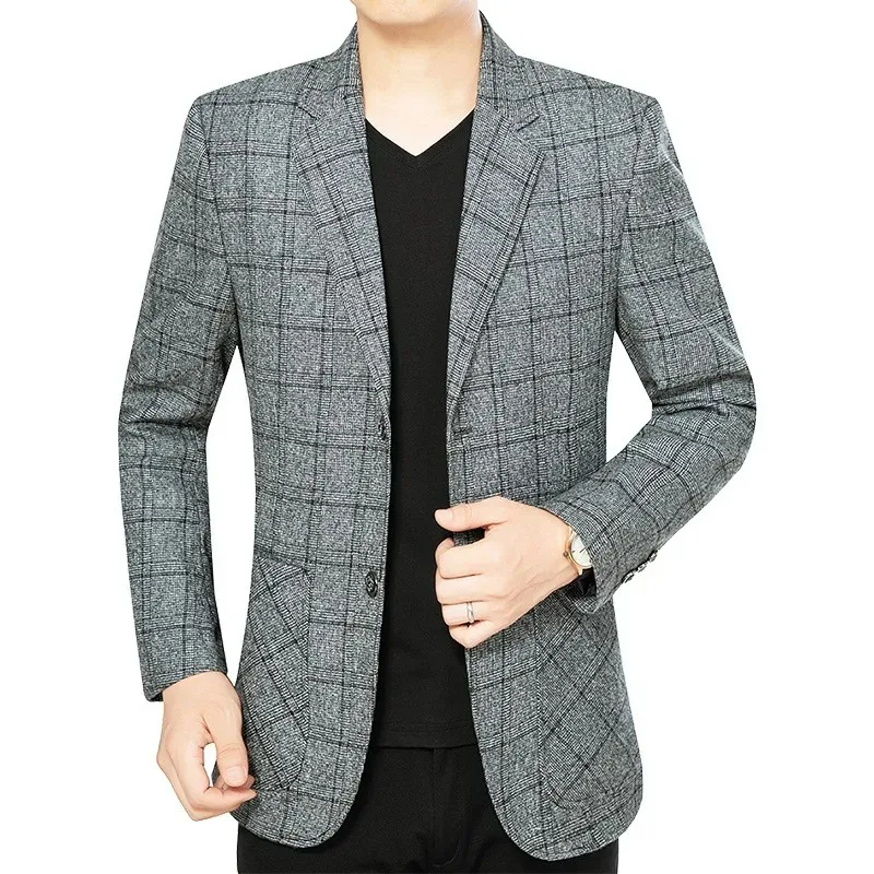 

Man Suit Jacket Vintage Plaid Turn Down Collar Single-breasted Male Outerwear Business Casual Long Sleeve Pocket Men Blazer