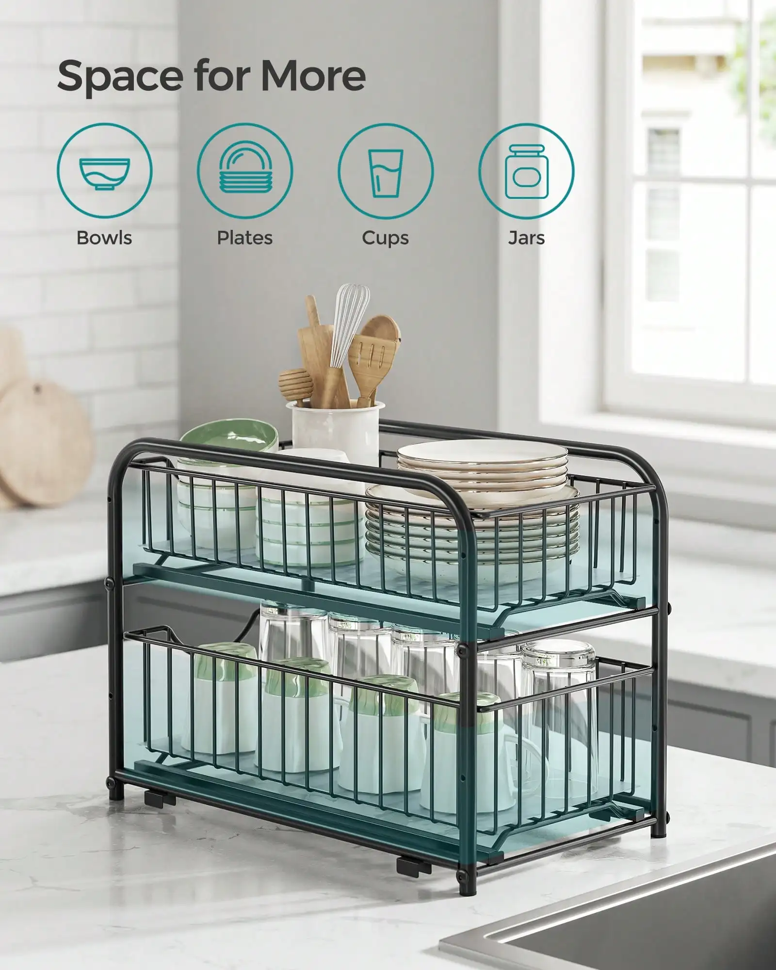 

SONGMICS 2-Tier Pull Out Cabinet Organizers, Under Sink Organizer, Bathroom Organizer And Storage, Sliding Basket Drawers, Stack
