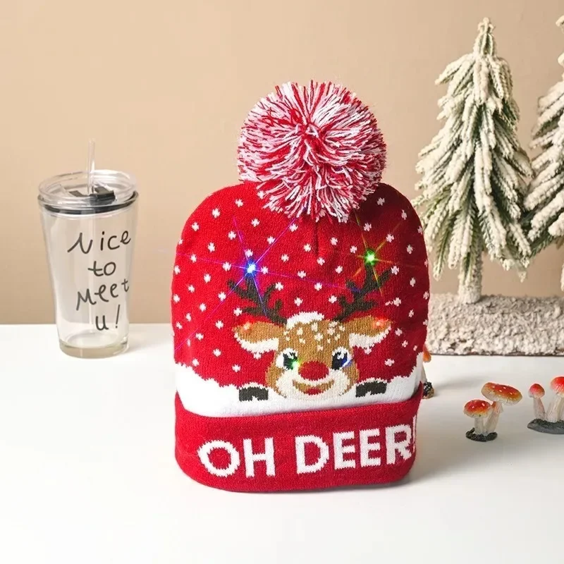 LED Christmas Knit Hat Ugly Holiday Party Hat with Flashing Modes Festive Headwear with Batteries Winter Seasonal Hat for Women