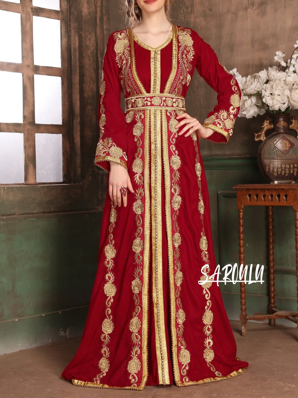 Takchita caftano islamico Appliques d'oro abiti da sera per le donne a-line abito da sposa classico abito lungo fino al pavimento Robe De Mariée