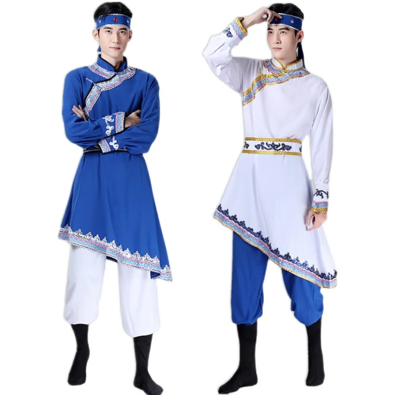 Costume de spectacle de danse mongole pour hommes, vêtements d'entraînement de danse tibétaine de Style chinois, tenue minoritaire