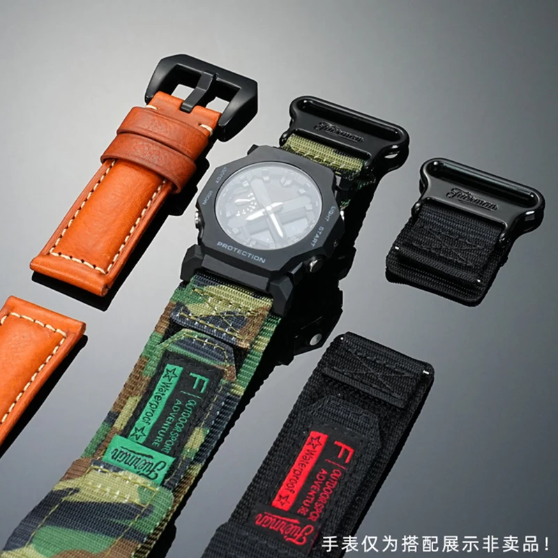 ل كاسيو GA-2300 رئيس الجسيمات ربط قضيب تعديل الملحقات جلد طبيعي المطاط حزام الساعات حزام أسود محول