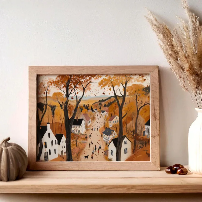 2026 Abstract Whimsical Autumn Fall Landscape Trick&Treat Halloween Ghost Town Poster Canvas Painting Wall Art Pictures Home Dec