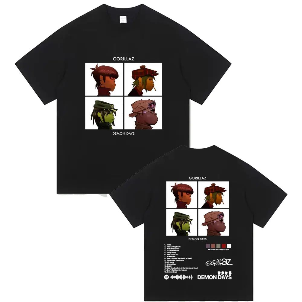 

Rock Band Gorillaz Demon Days Album Merch T Shirts Men Women Hip Hop Fashion Oversized Streetwear Male Soft Cotton T-shirt Tops