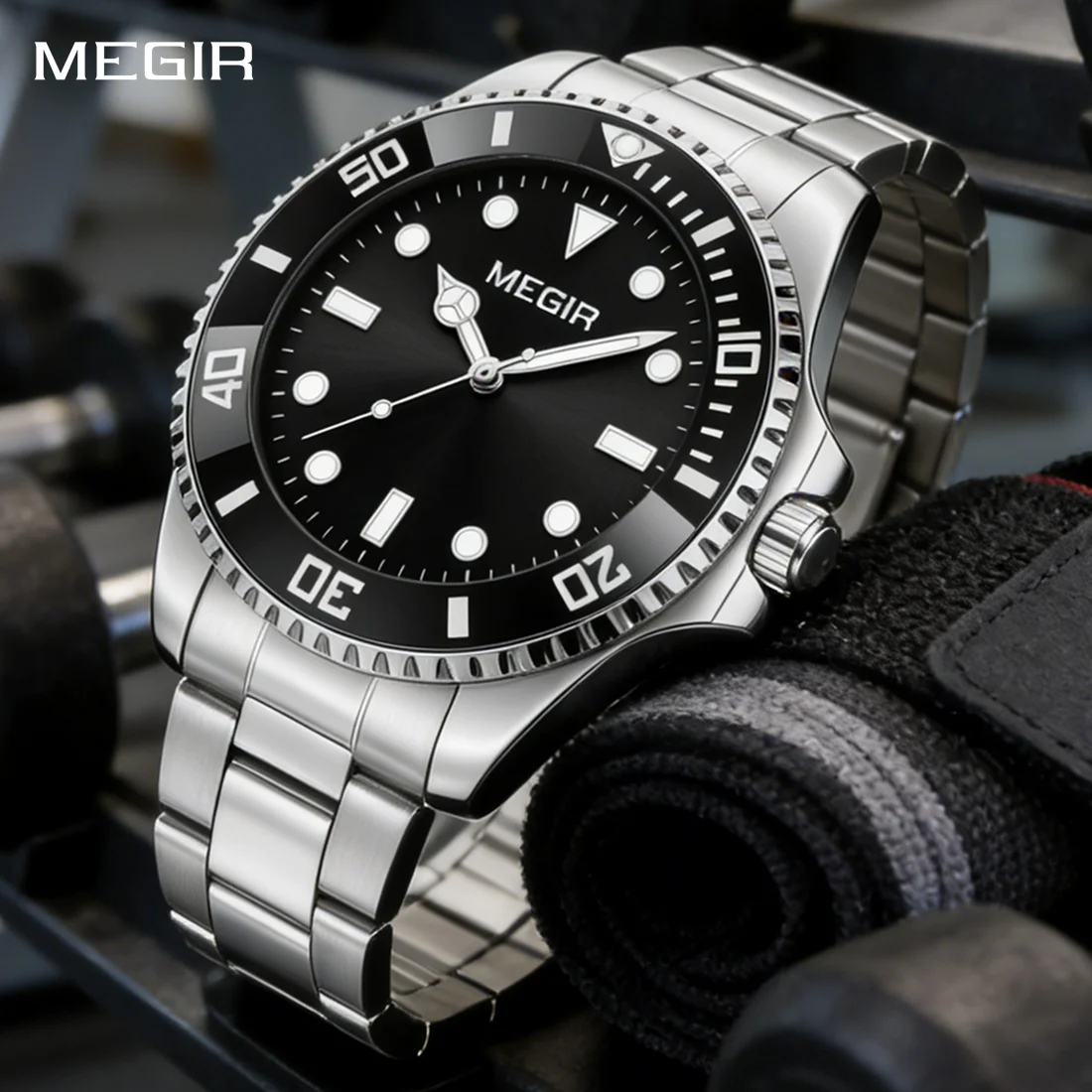 MEGIR Men Classic Fashion Analog Watch Stainless Steel Band Waterproof Quartz Business Sport Wristwatch with Date Reloj Hombre