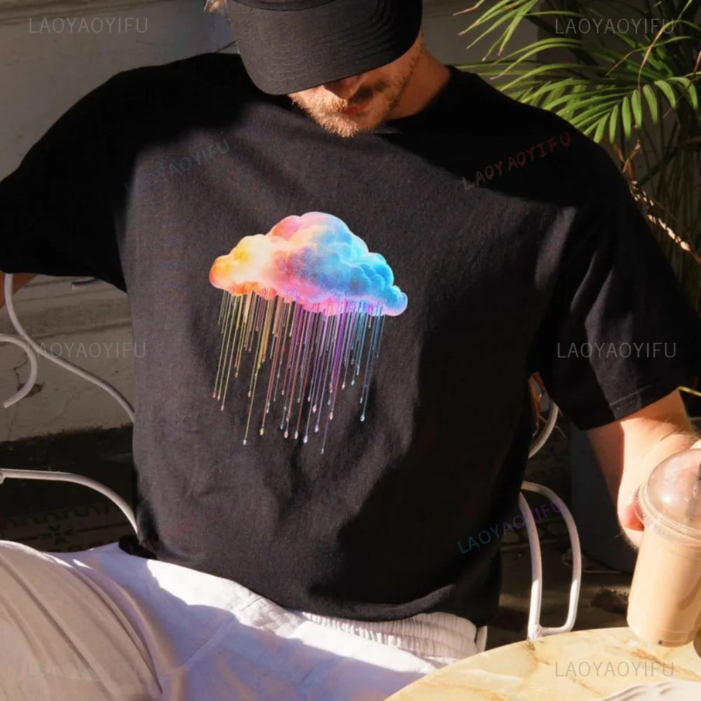Gay Pride Rain Design Colourful Meteorology Graphic Printed T-shirt Casual Fashion Loose Harajuku Hip Hop Man Women Tshirt