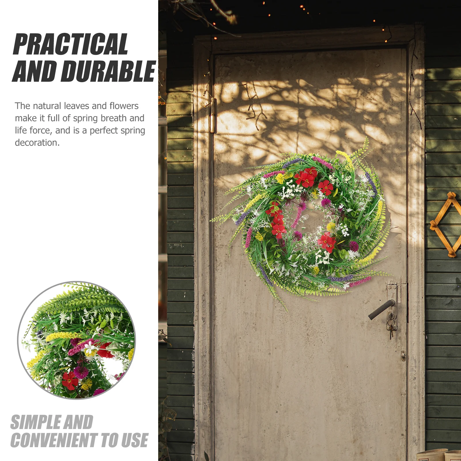 

Artificial Flower Wreath Hanging Leaf Floral Premium Plastic Front Door Hanging Spring Decor Welcome Wreath Front Door Adornment