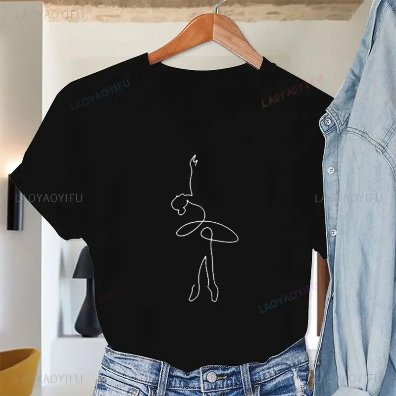 Ballerina Heartbeat Shirt Best Ballet Dancer Print T-Shirt Harajuku Retro Style Lady Short Sleeve Cotton Tshirt Casual Tees Tops