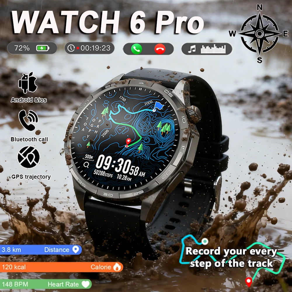

2026 New Watch 6 Pro GPS Compass Smart Watch Men's 360*360 AMOLED Screen NFC Health Monitoring Men Bluetooth Call Smartwaches