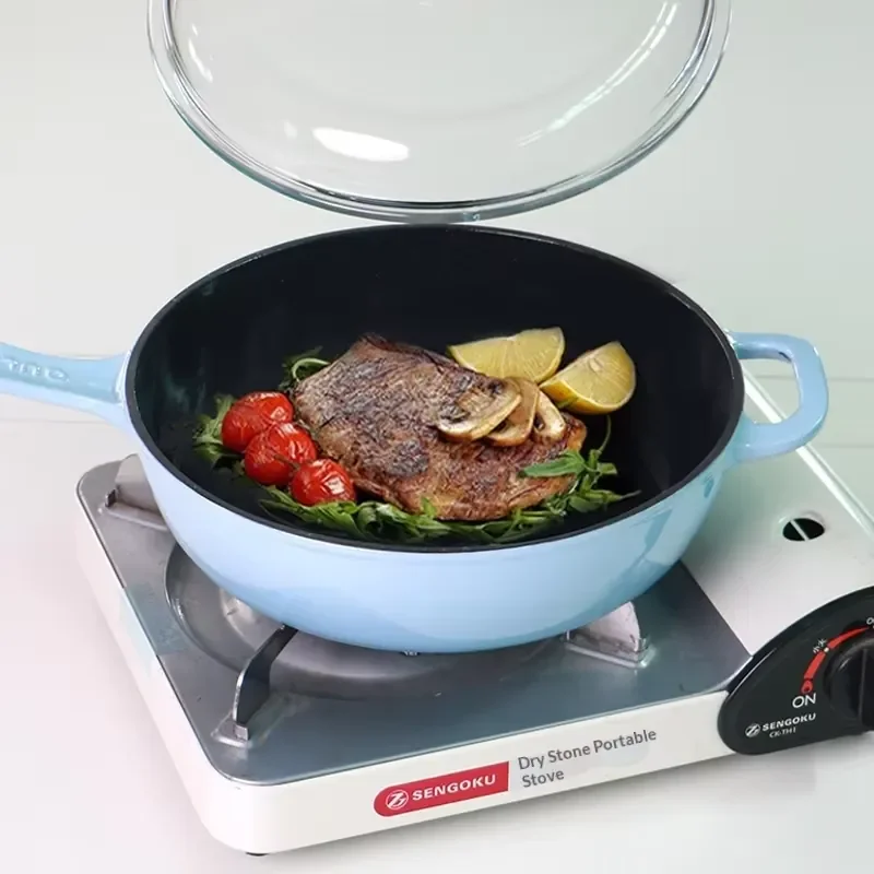 Duke Cast Iron Deep Frying Pan Flat Pan Small Pancake Steak Pan for Stove Induction Cooker Uncoated Glass Stand