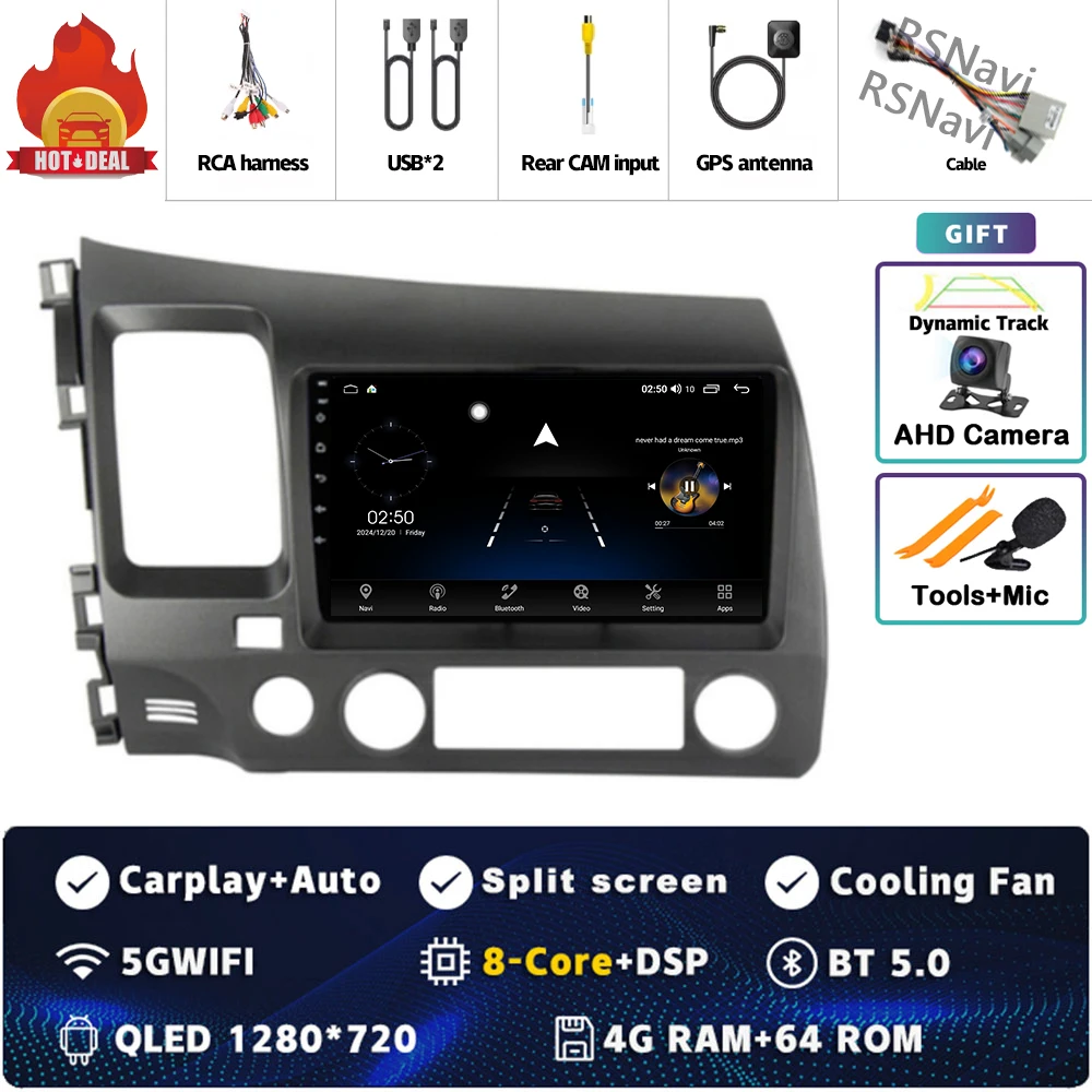 Android 15 Voor Honda Civic 8 FK FN FD 2005-2012 2K QLED Android Autoradio Multimedia Video speler GPS 4G CarPlay Stereo