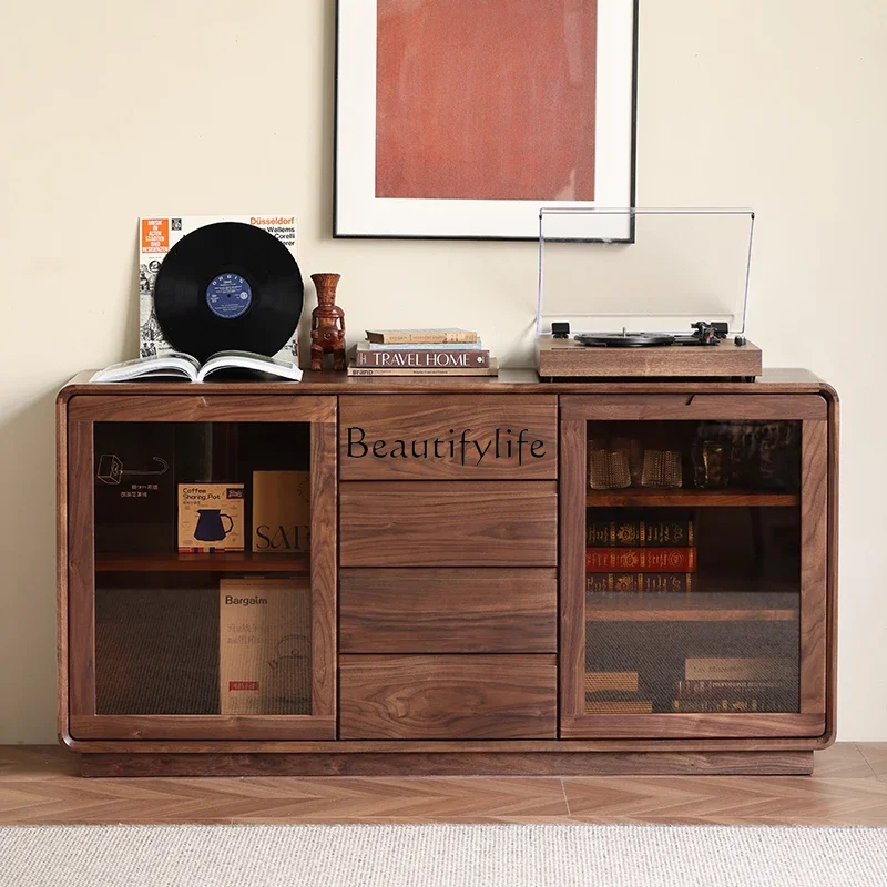 

LD33All solid wood side cabinet Nordic black walnut modern simple storage locker