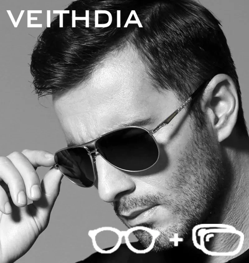 

VEITHDIA модные мужские солнцезащитные очки по рецепту на заказ, поляризационные UV400, мужские очки для вождения, зеркальные очки для близорукости для мужчин VPX2556