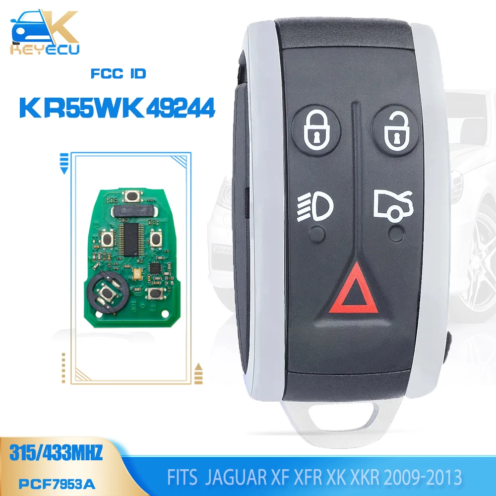 KEYECU muslimsmart Remote Key 315MHz/433MHz PCF7953A 5 pulsanti per Jaguar XF XFR XK XKR 2009 2010 2011 2012 2013