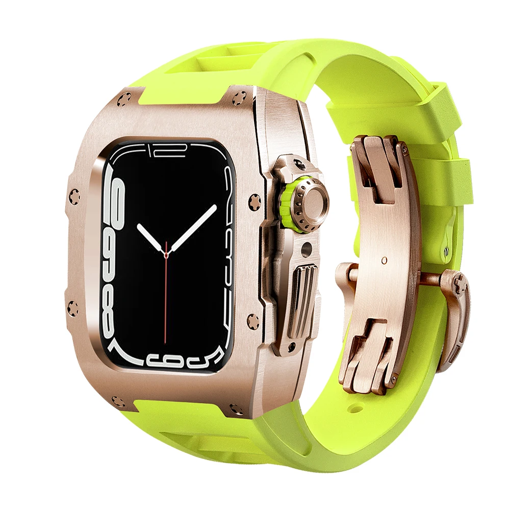 Modification Kit for Apple Watch 45mm 44mm Luxury Titanium Case for iWatch Series 9 8 7 6 5 4 se Accessories Green Strap