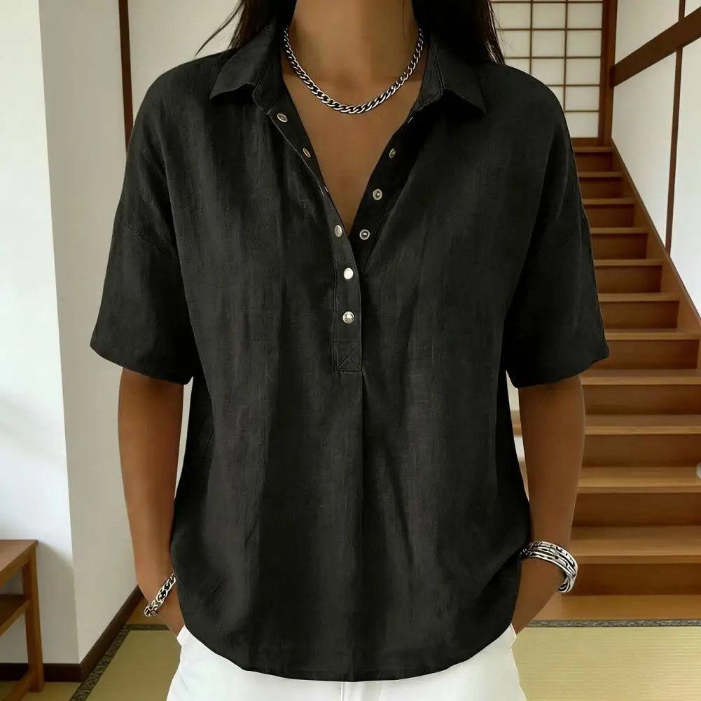 

Женские свободные топы, удобные блузки с воротником-лацканом, рубашка с коротким рукавом и частичной планкой, свободного кроя для вечеринок