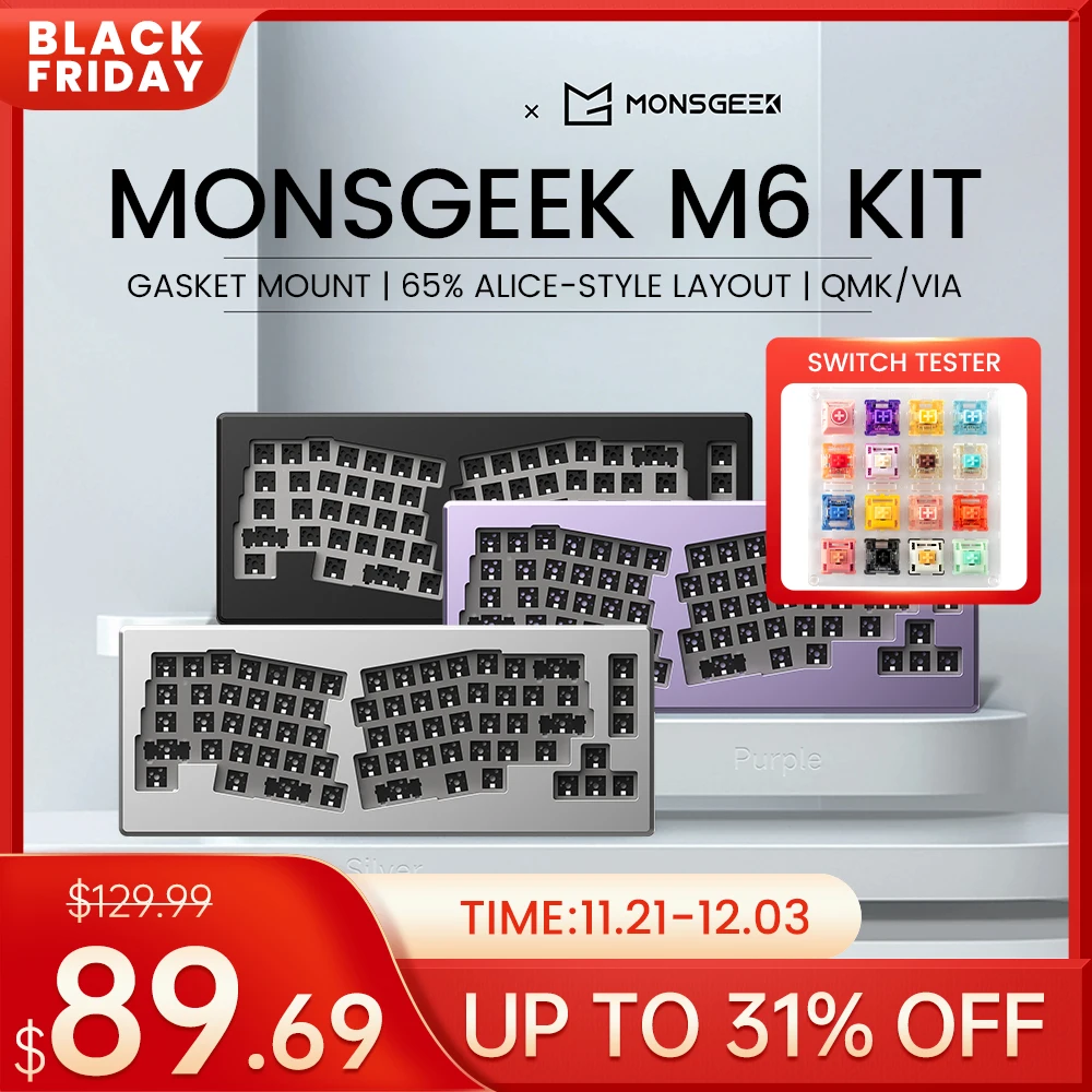 MonsGeek Alice M6 DIY Keyboard Kit VIA QMK Custom RGB 5Pin Hot Swap Metal Mechanical Gaming Keyboard 68-Key Gasket Mount Modular