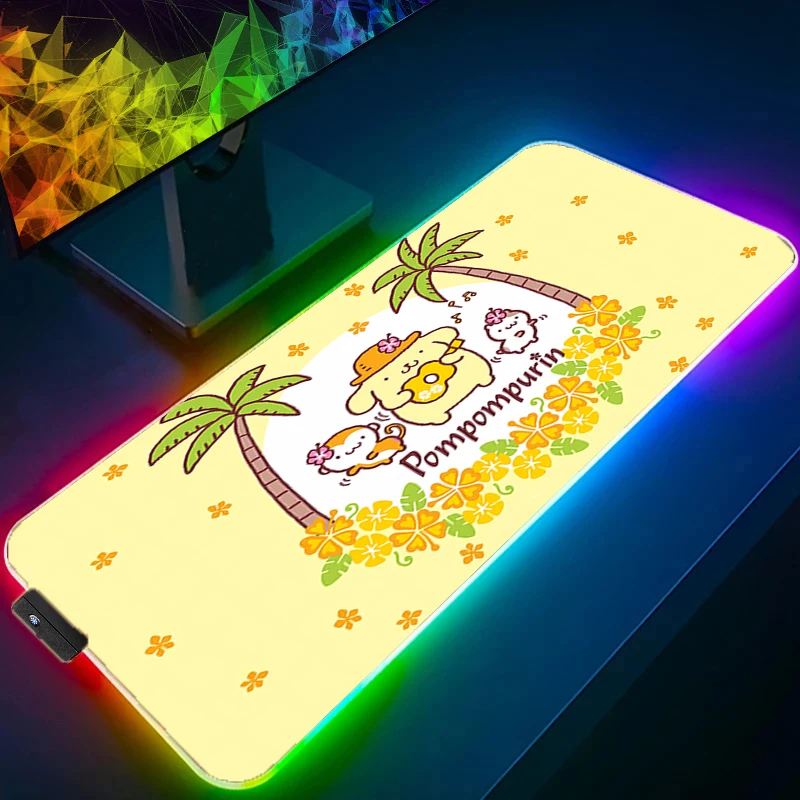 Светодиодный игровой коврик для мыши P-pompompurin, большой компьютерный RGB Kawaii XL, коврик для мыши, настольный коврик, ковер для ПК, клавиатура, аксессуары для геймеров, подсветка