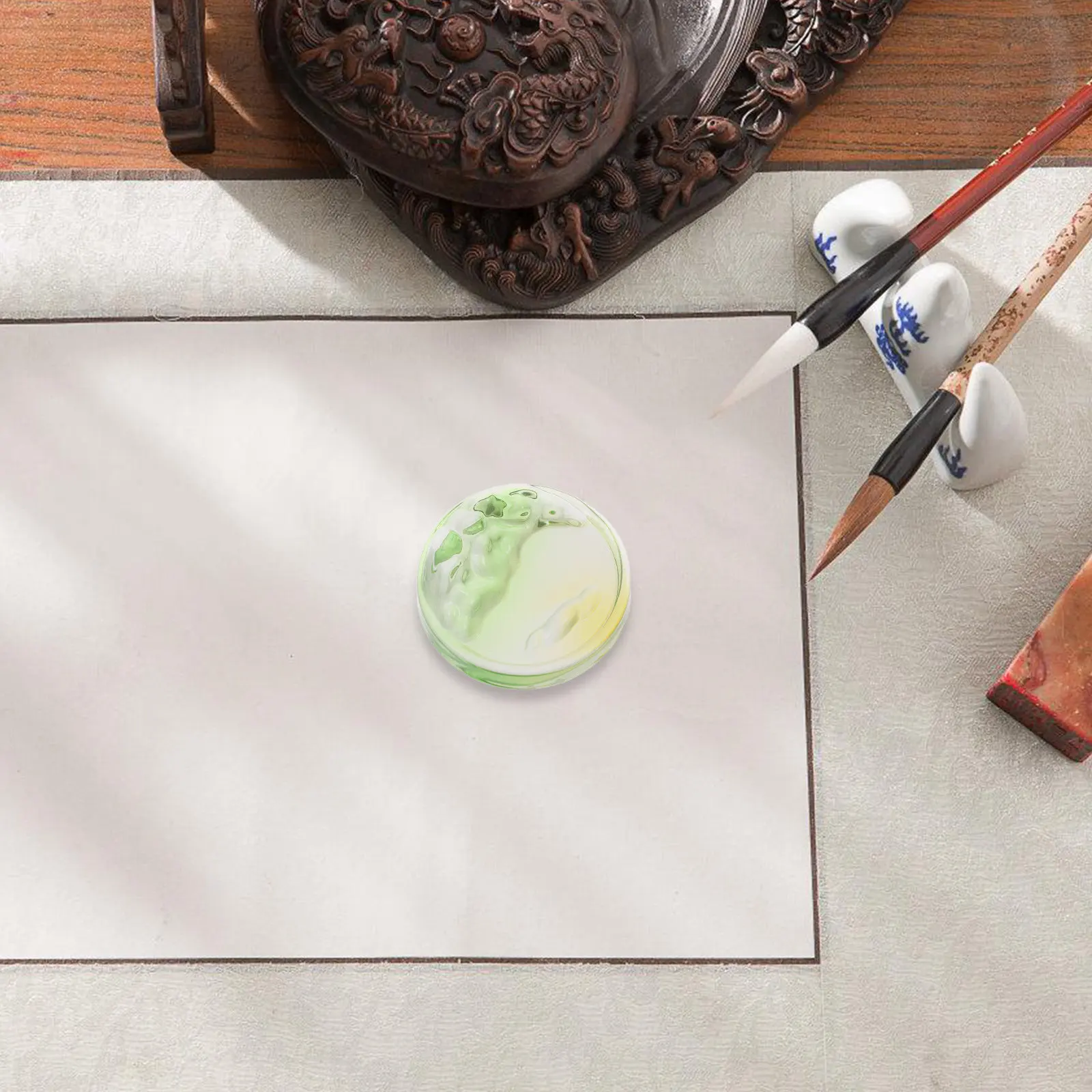 

Glass Ink Dish Round Stable Design Inkwell Dish Calligraphy Brush Rest Holder Painting Ink Storage Plate for Chinese Calligraphy