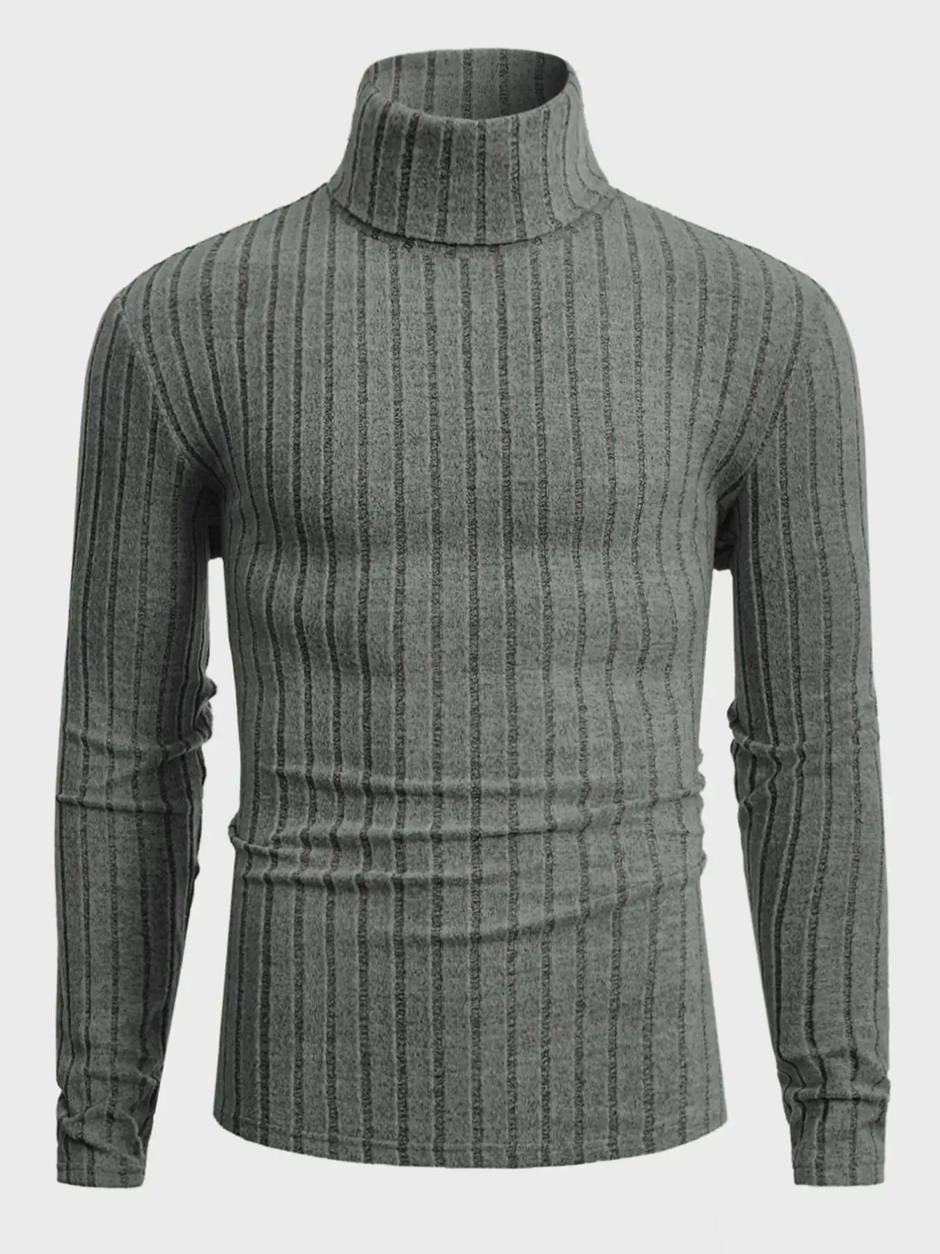 Herren Rollkragenpullover mit Langen Ärmeln, Vertikal Gestreift, Schlanke Passform, Gerippter Strickpullover, Lässiger Stretch-Unterzieher – Detail 27