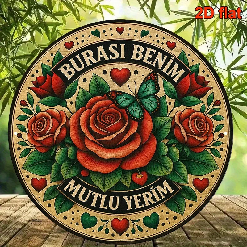 CIFBUY Vintage Turkish Metal Wall Decor Flat Printed Aluminum Wall Art Waterproof Durable Rose Floral Sign For Living Room Home