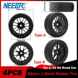 4PCS 65mm 1/10 On Road Rubber Tire 1.9 Inch Tyre Wheel Rim for Redcat HPI Tamiya Wltoys RC Touring Car HSP 144001 94123 94122 CS