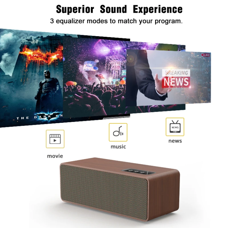 Haut-parleur Bluetooth actif RapBass haute puissance, caisson de basses optique RCA et USB, son surround sans fil, barre de son rétro en bois pour TV et PC, 50W