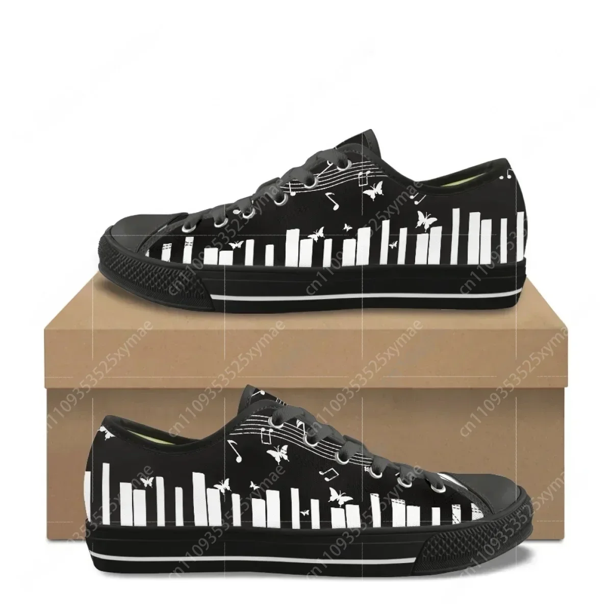 Music Print Canvas Shoes Piano Keys Notes Wear-resistant Round Toe Sports Flat Shoes Brand Custom Anti-slip Zapatillas De Mujer