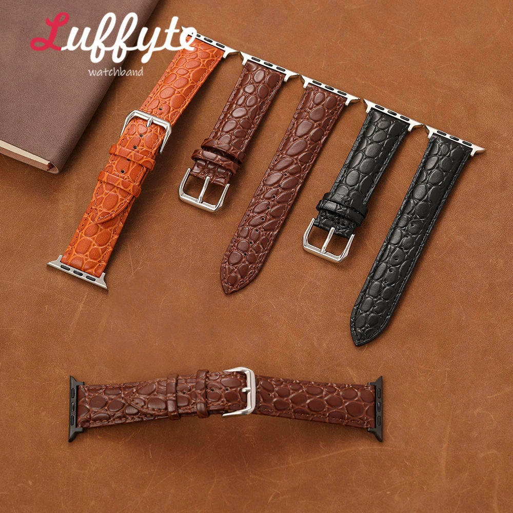Men Crocodile Texture PU Leather Wrist Strap for iwatch 38-49mm Retro Watchband for Apple Watch Series 1-11 Ultra SE 3 2 1