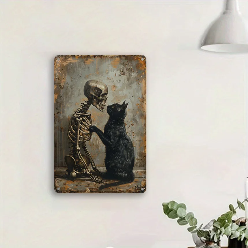 

2D Flat，Cat Vintage Metal Tin Sign, Unframed Gothic Wall Art, Easy to Install, Reusable Home or Office Decor