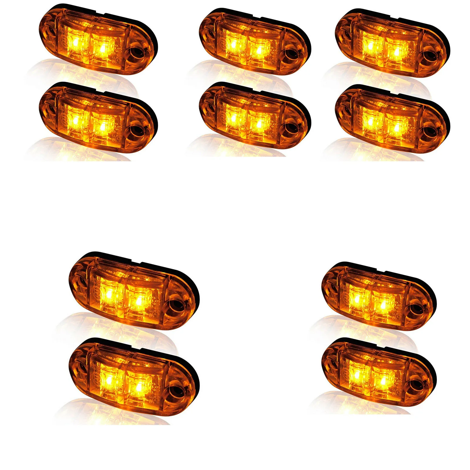 

10PCS Amber 12V-24V 2 Oval LED Universal Side Marker Car Lights for Trailer Trucks Caravan Clearance Lamp Surface Mount