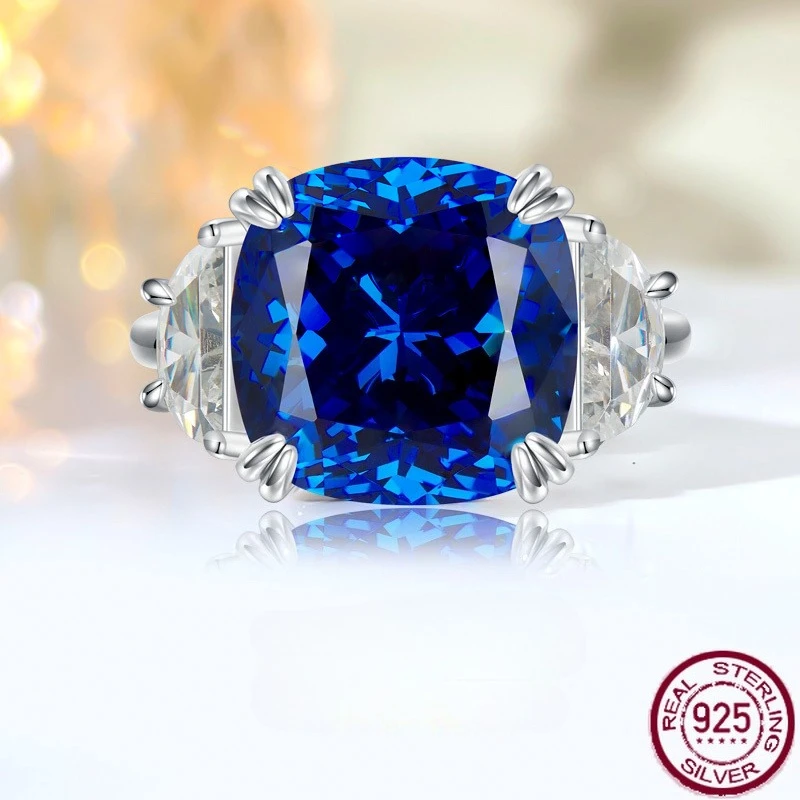 

New Fashionable Luxury S925 Pure Silver Blue Ring with Luxury Setting for Banquet Women's Wedding Jewelry