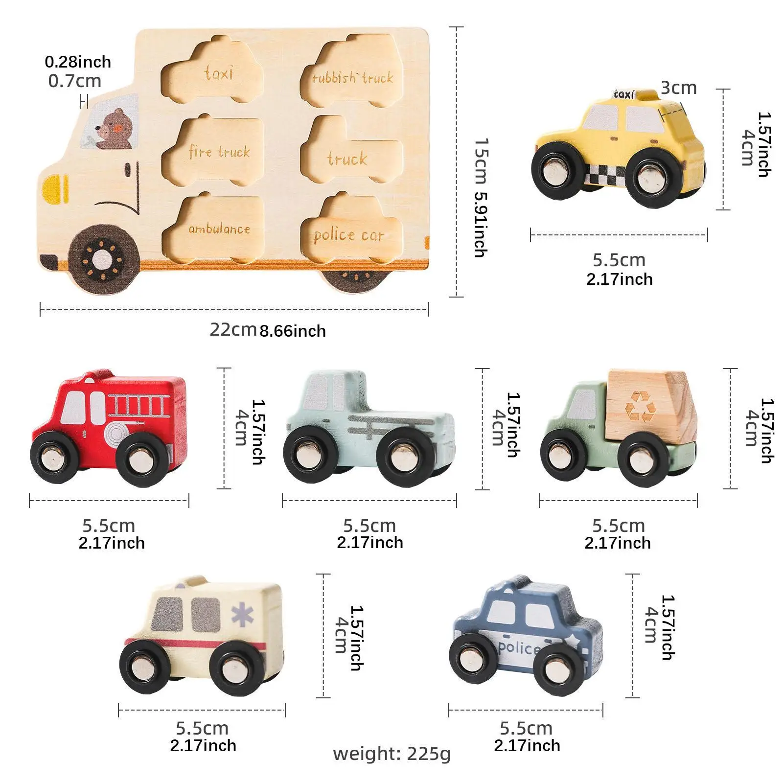 Rompecabezas de vehículos de madera Rompecabezas de formas de madera para niños Niños Niñas Niños