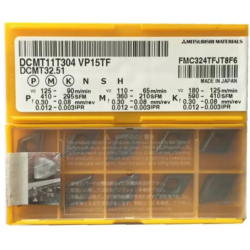A box of ten Mitsubishi boring CNC inserts DCMT11T304 11T308 VP15TF single-sided diamond inner hole turning tool grains