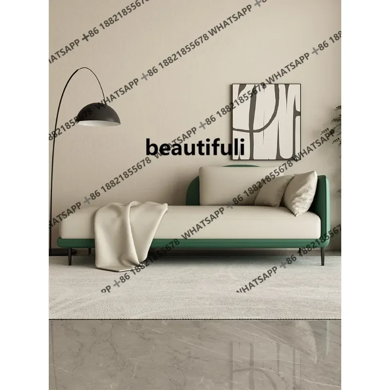 

X Modern simple small apartment living room curved leather sofa bed minimalist