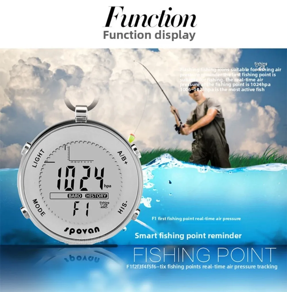 Spovan SPV600 Waterproof Digital Fishing Barometer Unisex Pocket Watch Suitable for Climbing Running and other Outdoor sports